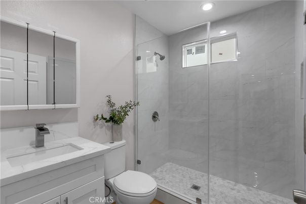Bathroom, Glass Shower, Interior, Marble Walls, Recessed Lighting