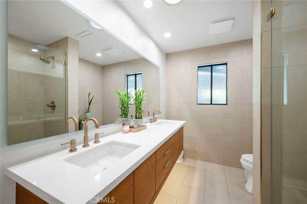 Bathroom, Dual Sink Vanities, Glass Shower, Interior, Recessed Lighting