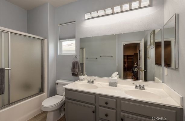 Bathroom, Dual Sink Vanities, Glass Shower, Interior, Wood Texture Flooring