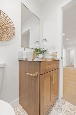 Bathroom, Interior, Recessed Lighting, Wood Texture Flooring