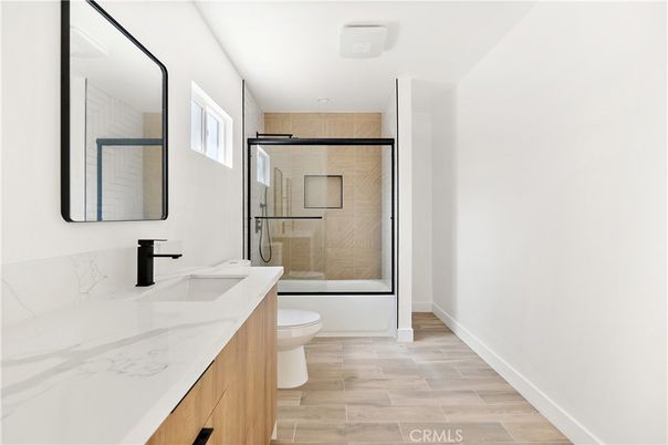 Bathroom, Glass Shower, Interior, Wood Texture Flooring