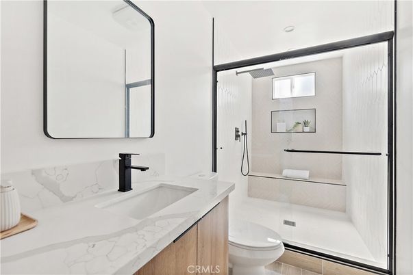 Bathroom, Glass Shower, Interior, Marble Walls, Recessed Lighting
