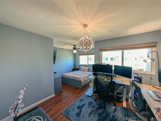 Bedroom, Home Office, Interior, Pendant Lights, Wood Texture Flooring