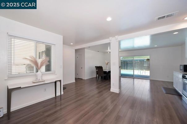 Dining room, Interior, Recessed Lighting, Wood Texture Flooring