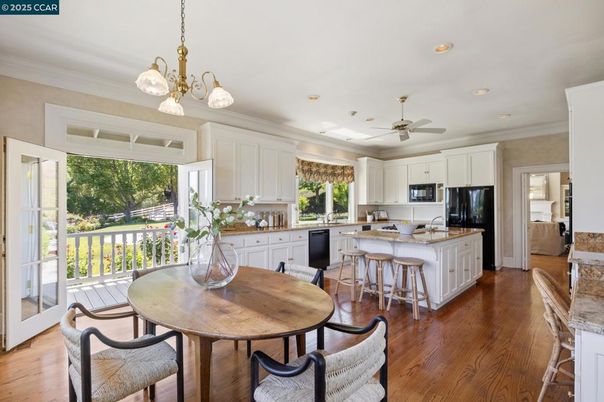 Dining room, Interior, Kitchen, Pendant Lights, Recessed Lighting, Wood Texture Flooring