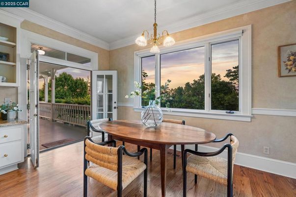 Dining room, Interior, Pendant Lights, Wood Texture Flooring