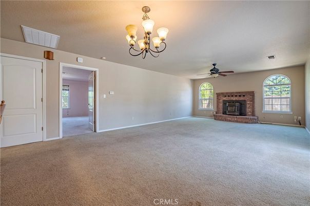 Chandelier, Empty room, Fireplace, Interior