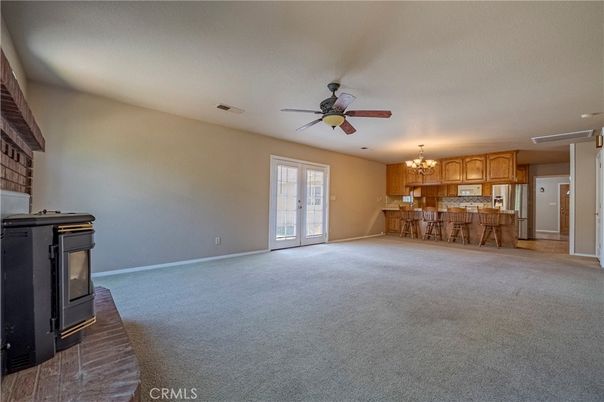 Chandelier, Empty room, Fireplace, Interior, Kitchen