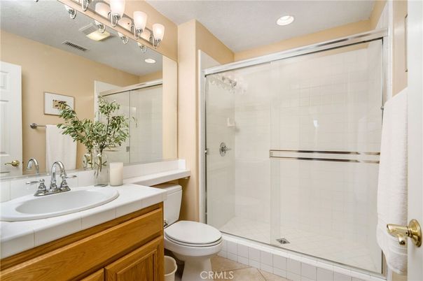 Bathroom, Glass Shower, Interior, Recessed Lighting, Tile Countertops