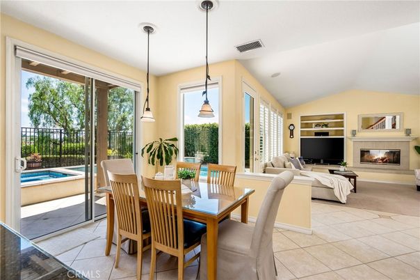 Dining room, Fireplace, Interior, Living room, Pendant Lights