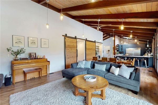 Dining room, Interior, Kitchen, Living room, Pendant Lights, Piano, Wooden Beams, Wooden Ceilings, Wood Texture Flooring