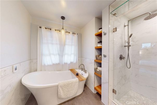 Bathroom, Free Standing Baths, Glass Shower, Interior, Marble Walls