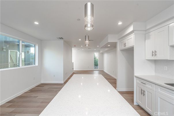 Empty room, Interior, Pendant Lights, Recessed Lighting, Wood Texture Flooring