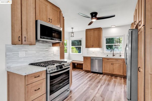 Interior, Kitchen, Stainless Steel Appliances, Wood Texture Flooring