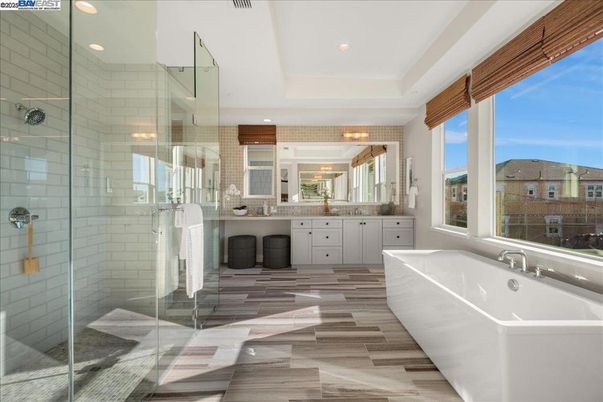 Bathroom, Free Standing Baths, Glass Shower, Interior, Recessed Lighting