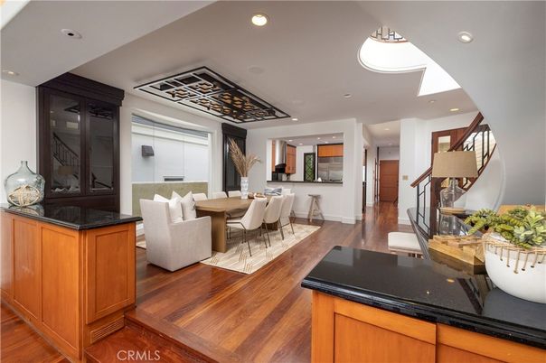 Dining room, Interior, Recessed Lighting, Wood Texture Flooring