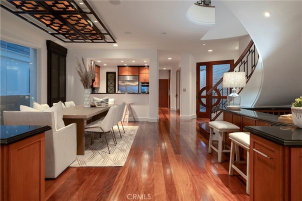 Dining room, Interior, Kitchen, Living room, Recessed Lighting, Wood Texture Flooring