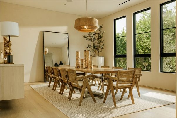 Dining room, Interior, Pendant Lights, Wood Texture Flooring
