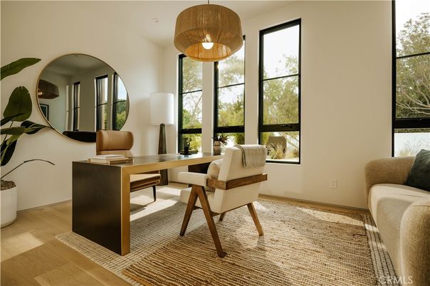 Home Office, Interior, Pendant Lights, Wood Texture Flooring