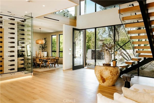 Dining room, Interior, Pendant Lights, Recessed Lighting, Wine Storage, Wood Texture Flooring