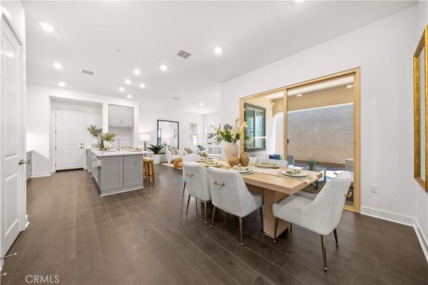 Dining room, Interior, Kitchen, Recessed Lighting, Wood Texture Flooring
