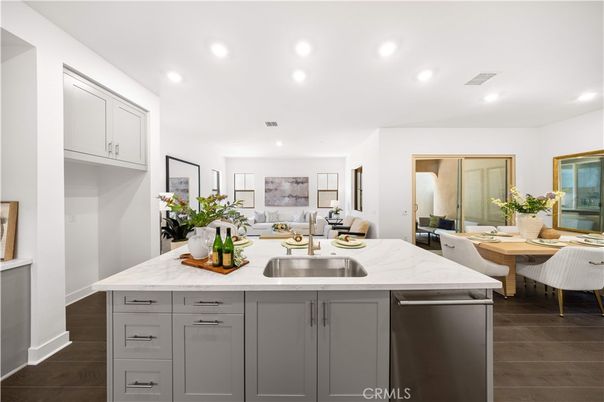 Dining room, Interior, Kitchen, Recessed Lighting, Wood Texture Flooring