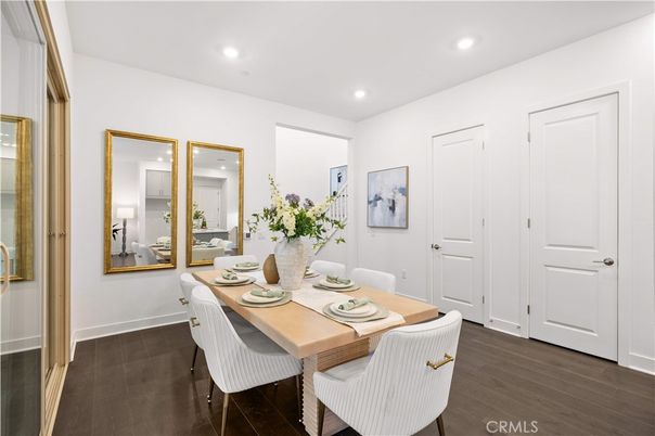 Dining room, Interior, Recessed Lighting, Wood Texture Flooring