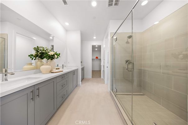 Bathroom, Dual Sink Vanities, Glass Shower, Interior, Recessed Lighting