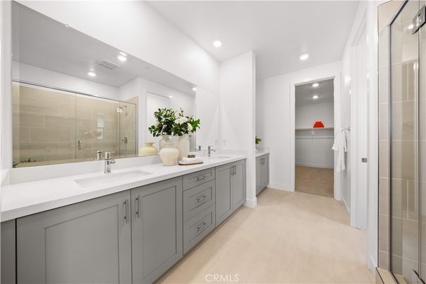 Bathroom, Dual Sink Vanities, Glass Shower, Interior, Recessed Lighting