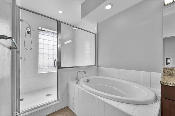 Bathroom, Glass Shower, Interior, Recessed Lighting, Tile Countertops