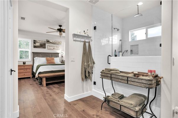 Bathroom, Bedroom, Glass Shower, Interior, Wood Texture Flooring
