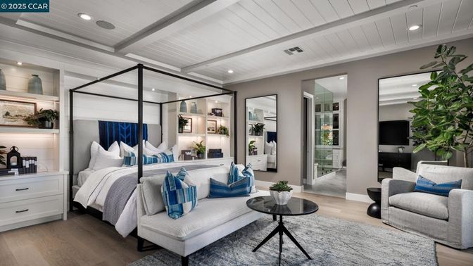 Bedroom, Interior, Recessed Lighting, Wood Texture Flooring