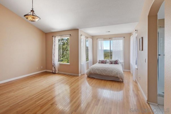 Bedroom, Interior, Pendant Lights, Wood Texture Flooring
