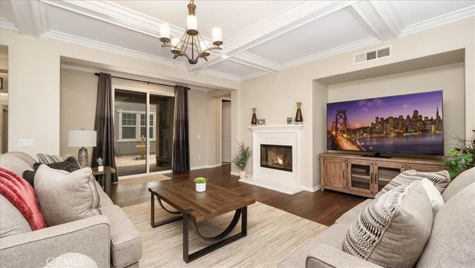 Chandelier, Fireplace, Interior, Living room, Wood Texture Flooring