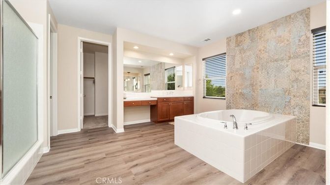 Bathroom, Interior, Recessed Lighting, Wood Texture Flooring