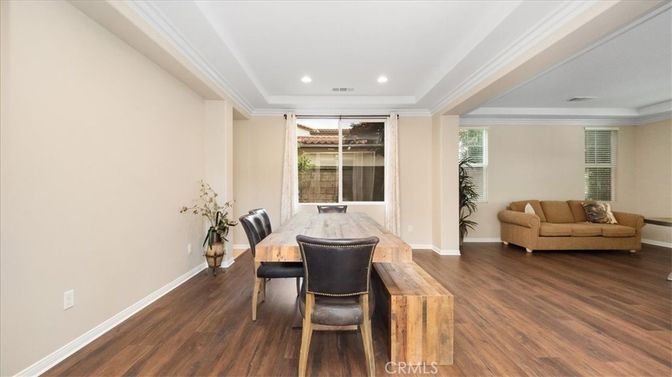 Dining room, Interior, Recessed Lighting, Wood Texture Flooring