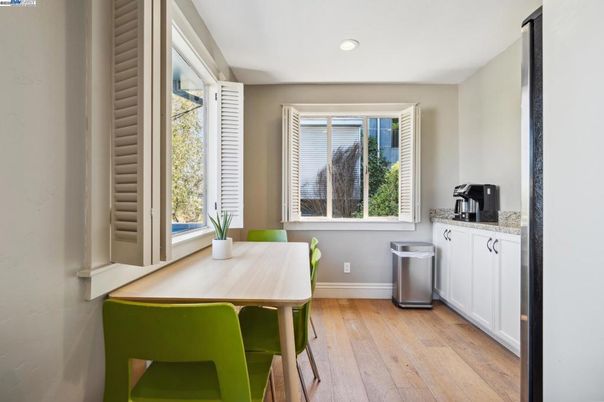 Dining room, Interior, Recessed Lighting, Wood Texture Flooring