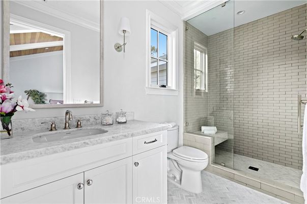 Bathroom, Glass Shower, Interior, Marble, Recessed Lighting