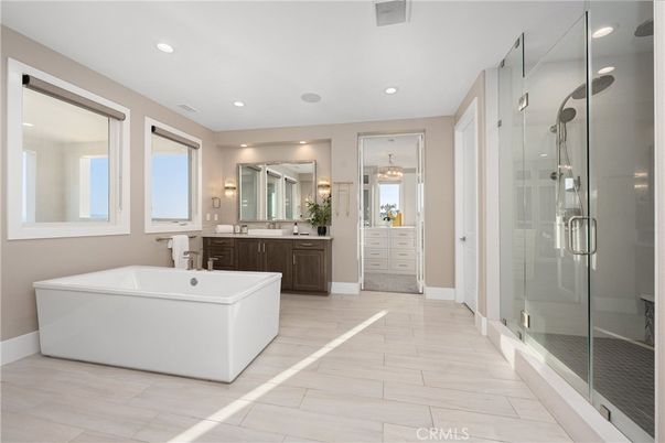 Bathroom, Dual Sink Vanities, Free Standing Baths, Glass Shower, Interior, Recessed Lighting