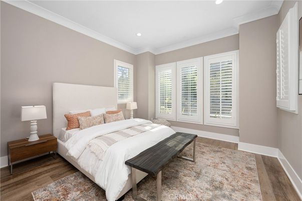 Bedroom, Interior, Recessed Lighting, Wood Texture Flooring