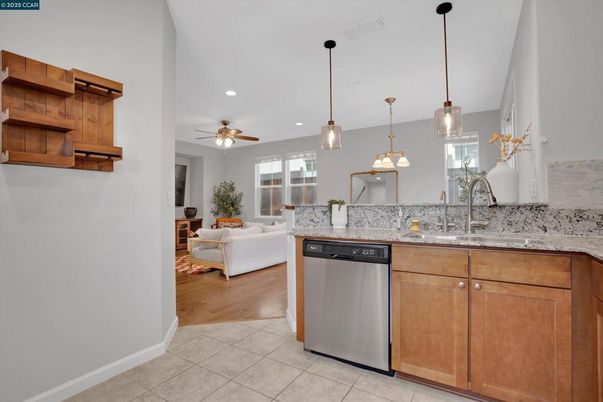 Interior, Kitchen, Living room, Pendant Lights, Recessed Lighting, Wood Texture Flooring