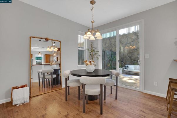 Dining room, Interior, Kitchen, Pendant Lights, Wood Texture Flooring