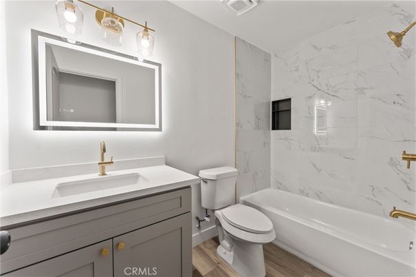 Bathroom, Interior, Marble Walls, Wood Texture Flooring