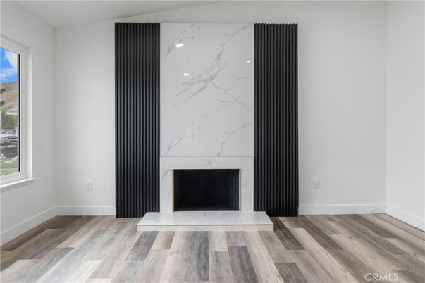 Fireplace, Interior, Marble Walls, Wood Texture Flooring