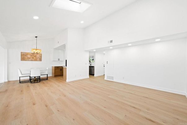 Dining room, Interior, Pendant Lights, Recessed Lighting, Wood Texture Flooring