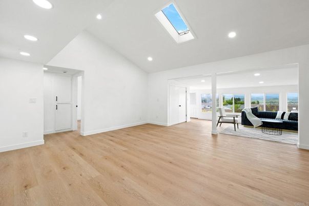 Empty room, Interior, Living room, Recessed Lighting, Wood Texture Flooring