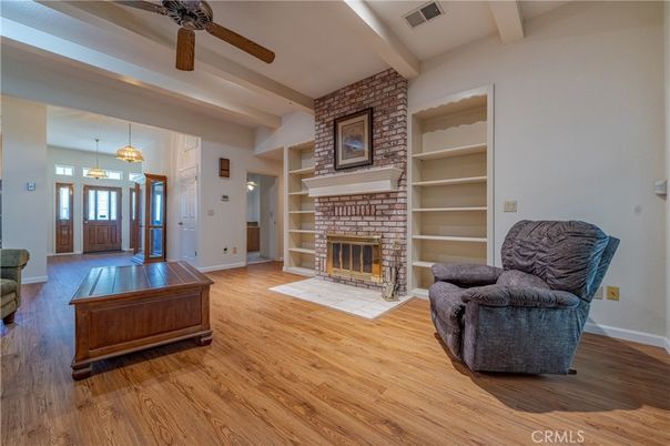 Fireplace, Interior, Pendant Lights, Stone Walls, Wood Texture Flooring