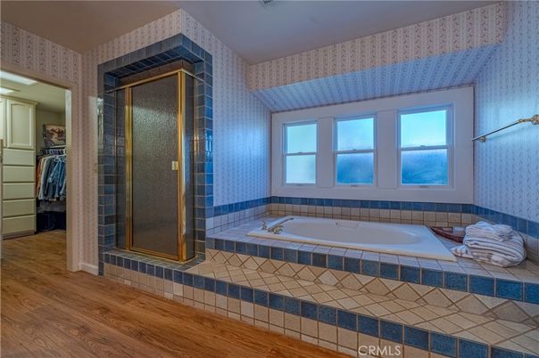 Bathroom, Glass Shower, Interior, Wood Texture Flooring