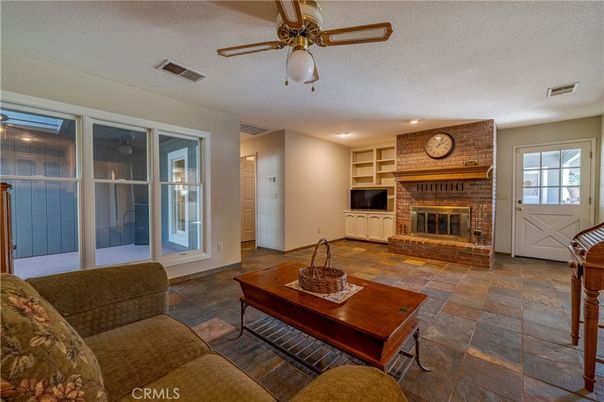 Fireplace, Interior, Living room, Recessed Lighting, Stone Walls
