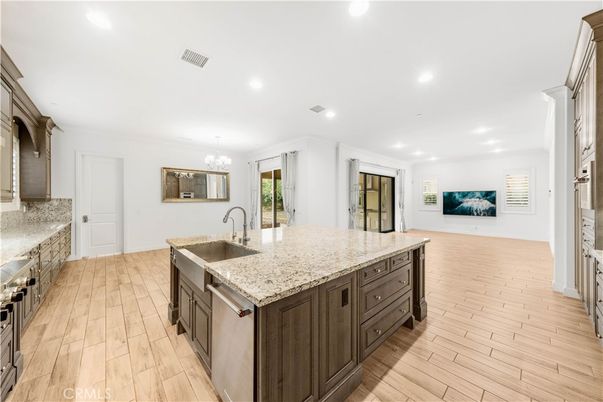 Chandelier, Interior, Kitchen, Recessed Lighting, Wood Texture Flooring
